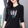 Cotton Spring and Autumn Korean Style Long-sleeved T-shirt Women Loose Plus Size Women's Round Neck Top