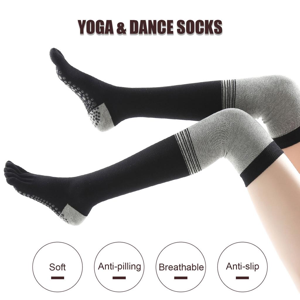 Women Thigh High Toe Socks Five Finger Striped Anti-slip Leg Warmer Dance Yoga Long Boot Stockings