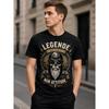 Men's Vintage Biker Skull Graphic Tee, Short Sleeve Crew Neck Cotton Blend Shirt with Attitude Design for Casual Streetwear Style