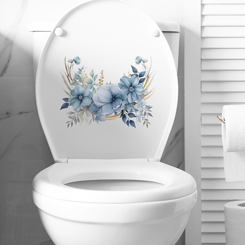 1 ud. Pegatina de Flor Azul Acuarela para Inodoro para Baño Decoración del Hogar Vinilos de Pared