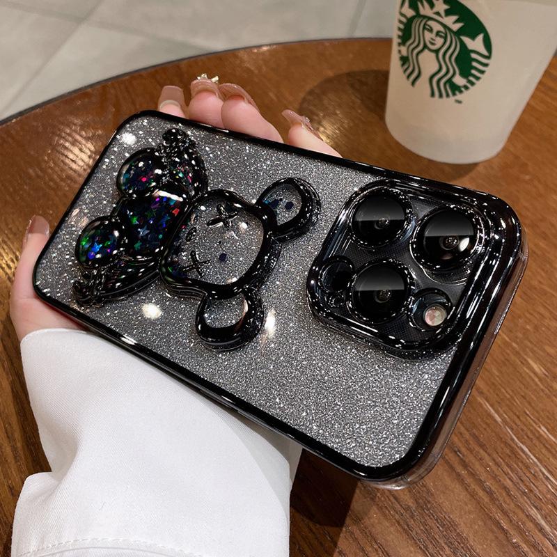 Applicable iPhone17PROMAX mobile phone case electroplating three-dimensional quicksand violent bear Apple 16 gradual change glitter all-inclusive
