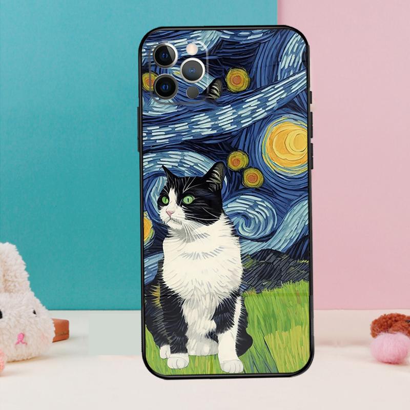 

Cat Van Gogh s The Starry Night Phone Case For iPhone 16 15 14 13 12 11 Pro Max 12 13 mini XR 15 16 Plus 16e Cover Coque iPhone 15 Pro