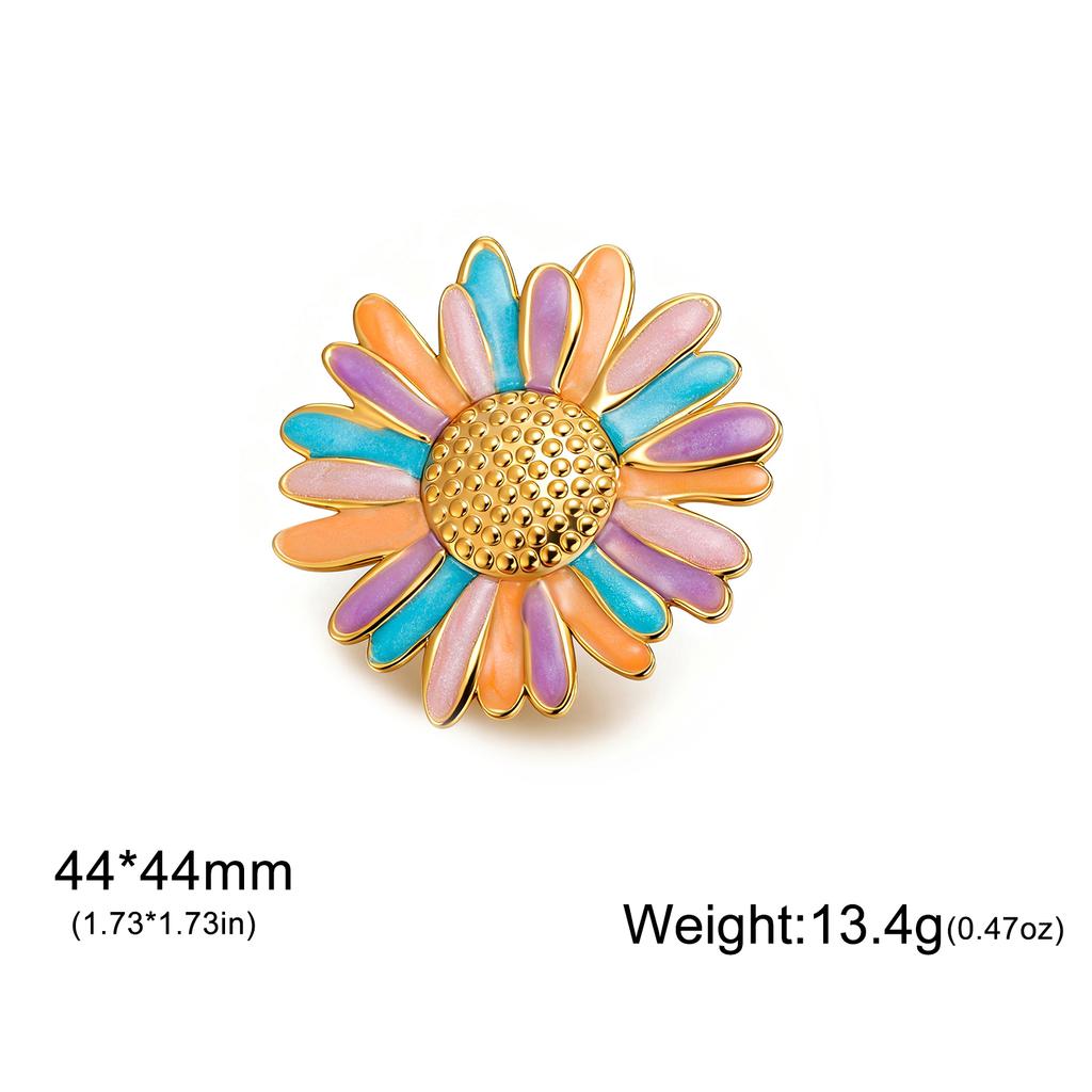 Lucktune Colorful Enamel Flower Open Ring Adjustable Stainless Steel Women's Fashion Ring, Luxury Jewelry for Weddings and Gift