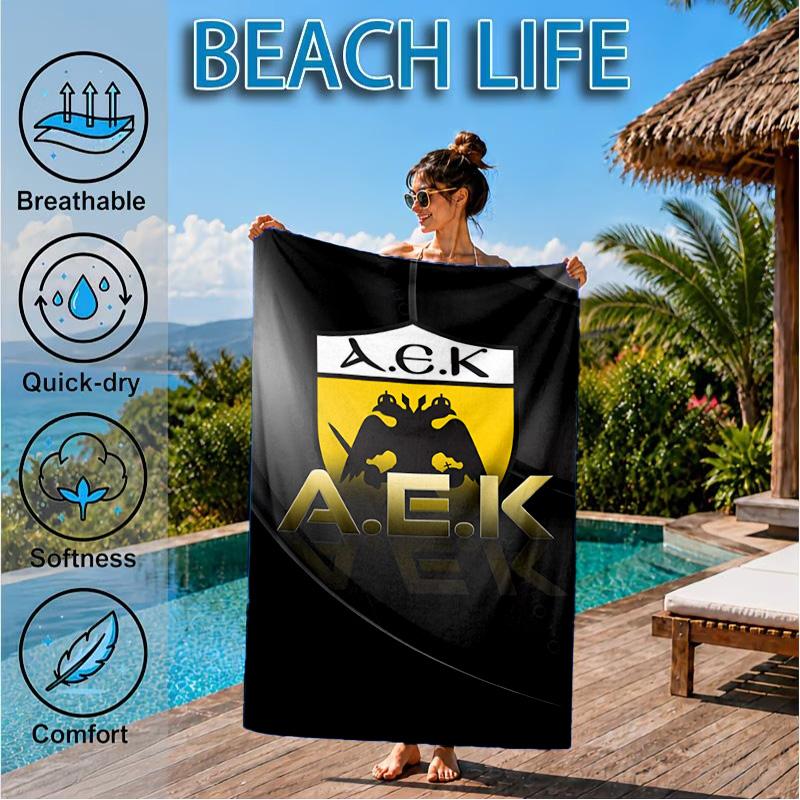 Asciugamano da Spiaggia con Stemma Calcio Aek, Asciugatura Rapida, Facile da Curare, Adatto sia per il Fitness che per le Vacanze al Mare, Essenziale per lo Sport