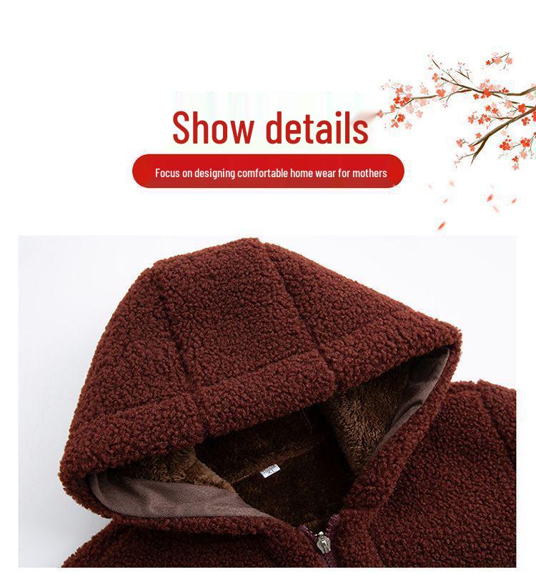 Mom's Winter Lambswool Cotton Jacket with Fleece for Middle-Aged and Elderly