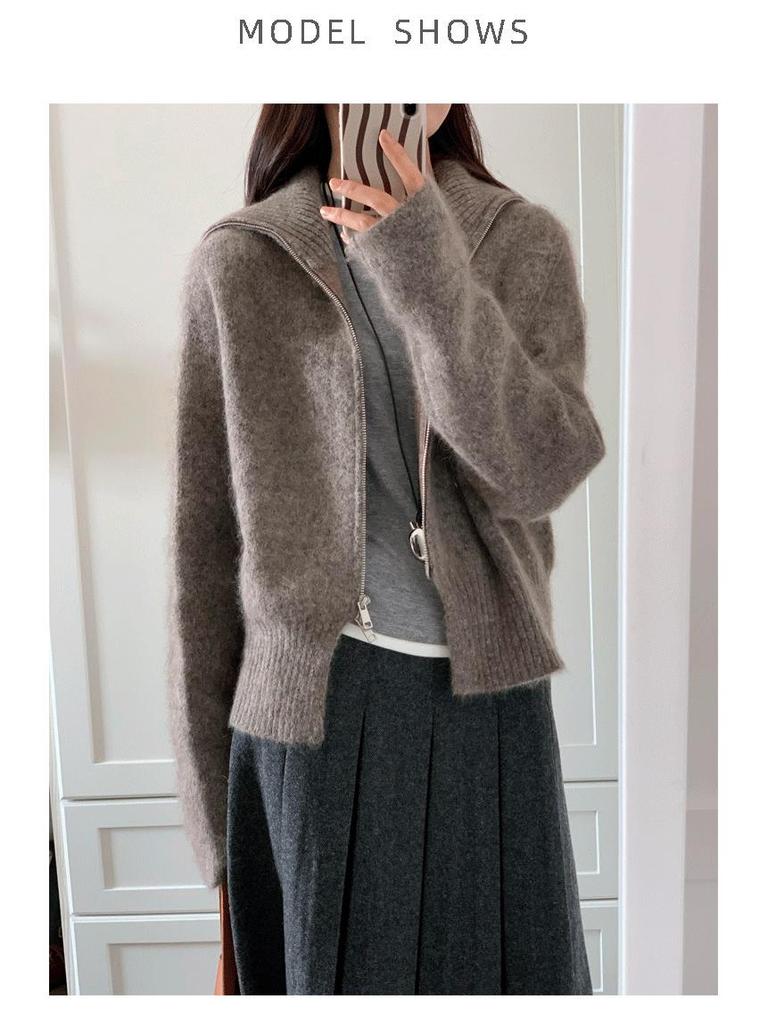 Women's High Waist Gray Wool Pleated Midi Skirt - Autumn/Winter Korean A-Line Style
