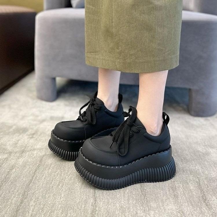 

Обувь на платформе для активного отдыха, модная обувь для ходьбы, вулканизированная обувь, однотонная толстая подошва, женская обувь, повседневные дышащие кроссовки 35 чёрный
