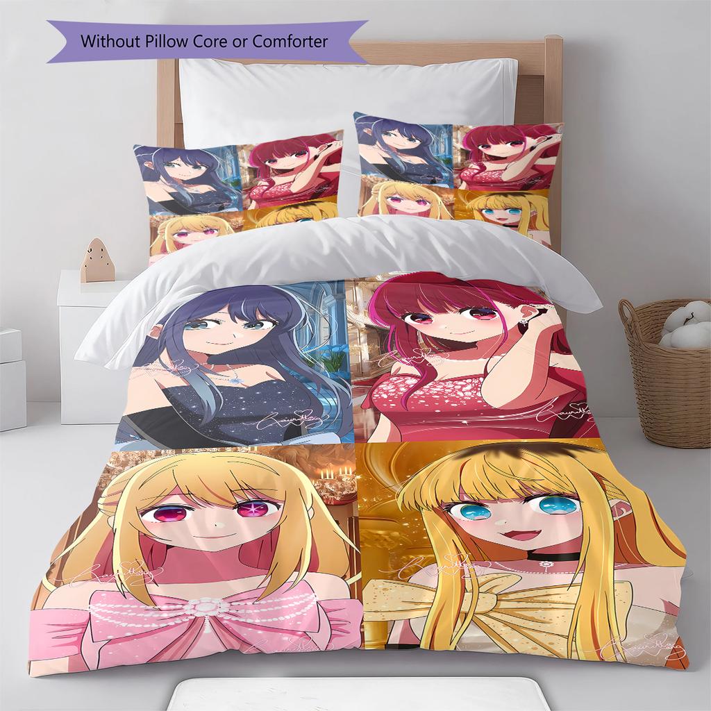 Oshi no Ko Pattern Bedding,Quilt Set Quilt Cover Pillowcase Home Birthday Gift (1 * duvet cover + 2 * pillowcase, without core)