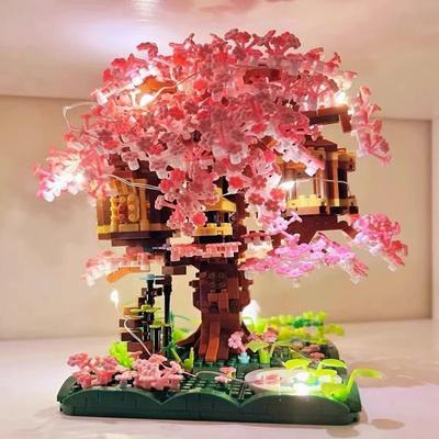 Mini Sakura Tree House View Micro Building Blocks Toy: Cherry Blossom Inspired Stimulate Imagination Ideal Gift for Kids