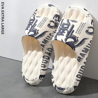 Bestellen Sie eine Nummer größer Herren Sommer Hausschuhe Strand Sandalen Flip Flop Druck Dicke Sohle Jungen Mädchen Unisex Home Badeschuh Große Größe 44-45