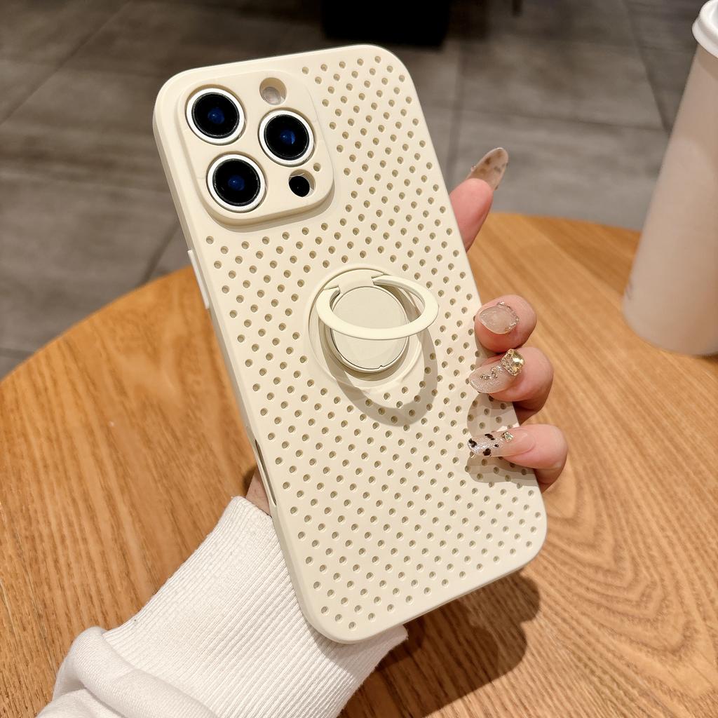 Heat Dissipation Mesh Ring Holder Stand Case for iPhone 16E 16 15 14 13 12 11 X XS XR 8 7 Plus Pro Max Shockproof Cooling Cover