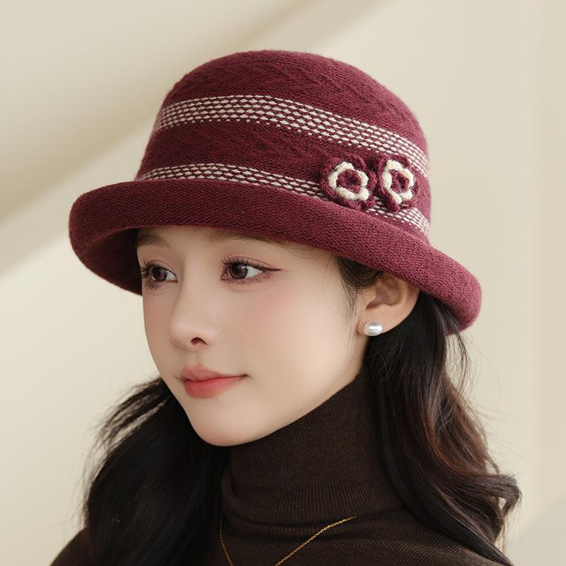 

Женская панама на осень и зиму для пожилых, вязаная, теплая, модная, куполообразная, шляпа-ведро, шляпа-цилиндр one size бордовый