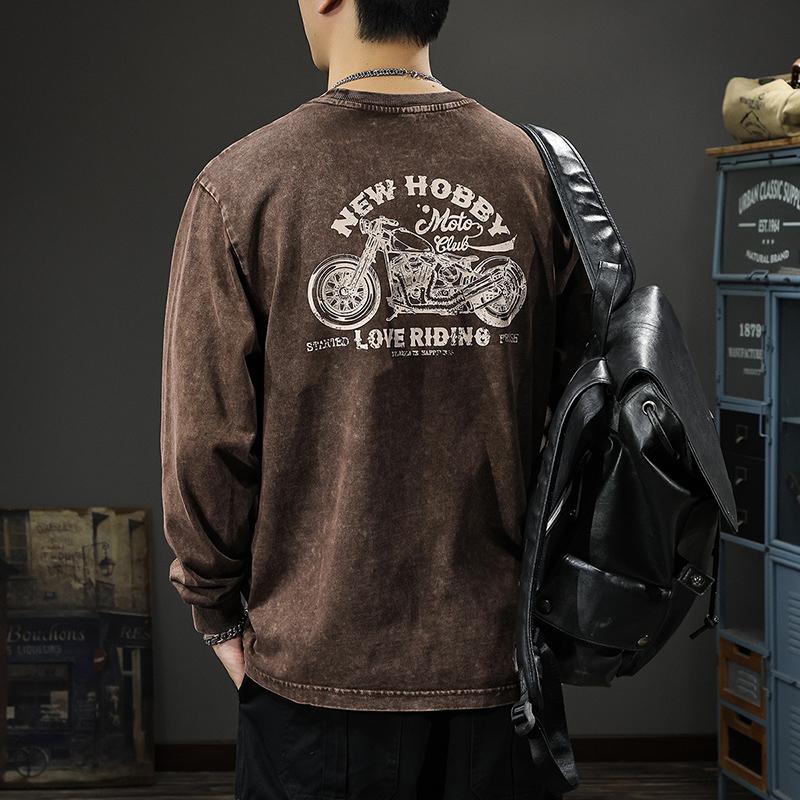 

Футболка с длинными рукавами и принтом локомотива в стиле тай-дай, мужская, свободная, хлопковая, американский ретро, тяжелый свитер Tide 3XL темно-коричневого