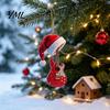Unique Christmas Gift Red Guitar Ornament, 2D Flat Acrylic Hanging Pendant with Durable Holiday Decoration Santa Hat, Country Music Tree Decoration,
