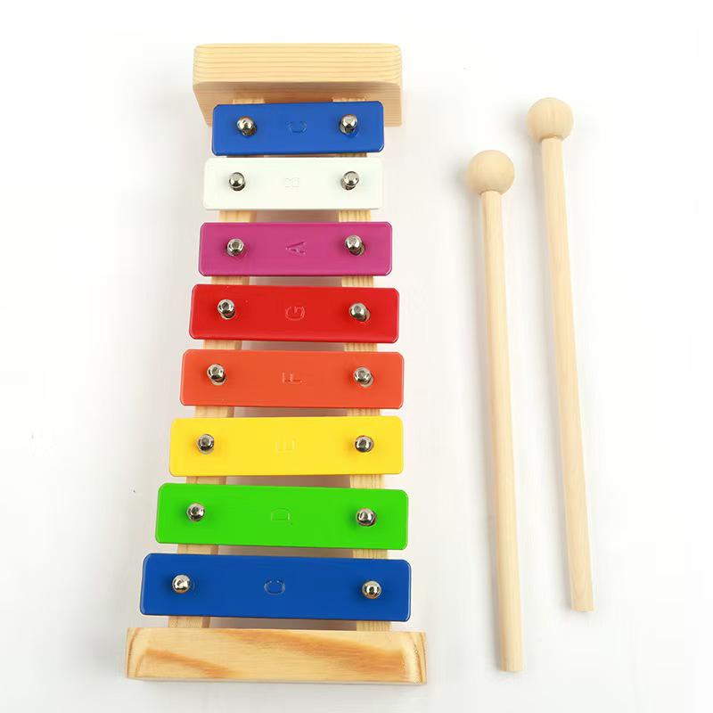 15-Tone Aluminum Plate Glockenspiel for Kids - Hand-Knock Wood Xylophone with Color Sheet Music Toy.