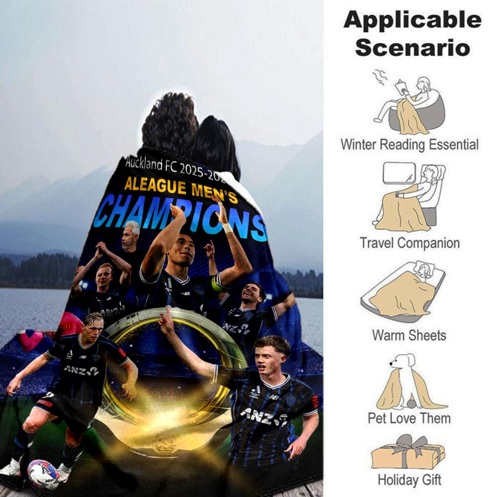 Auckland FC 2025‑2026 A‑League Champions Print Flannel Blanket Soft Warm Throw Blanket Soccer Fan Sofa Bed Decor