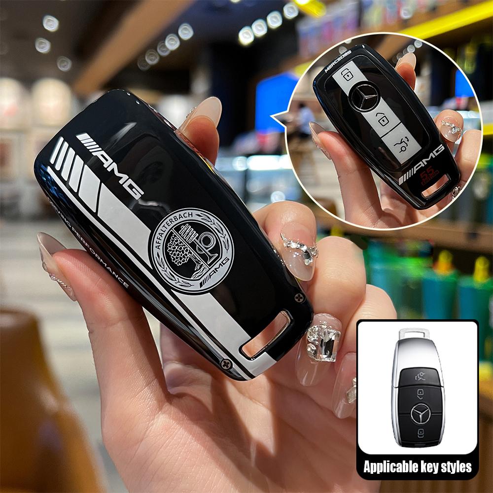 

ABS Style Car Key Case Cover Shell For Mercedes Benz A C E S G Class GLC CLE CLA GLB GLS W177 W205 W213 W222 X167 AMG Keychain чёрный