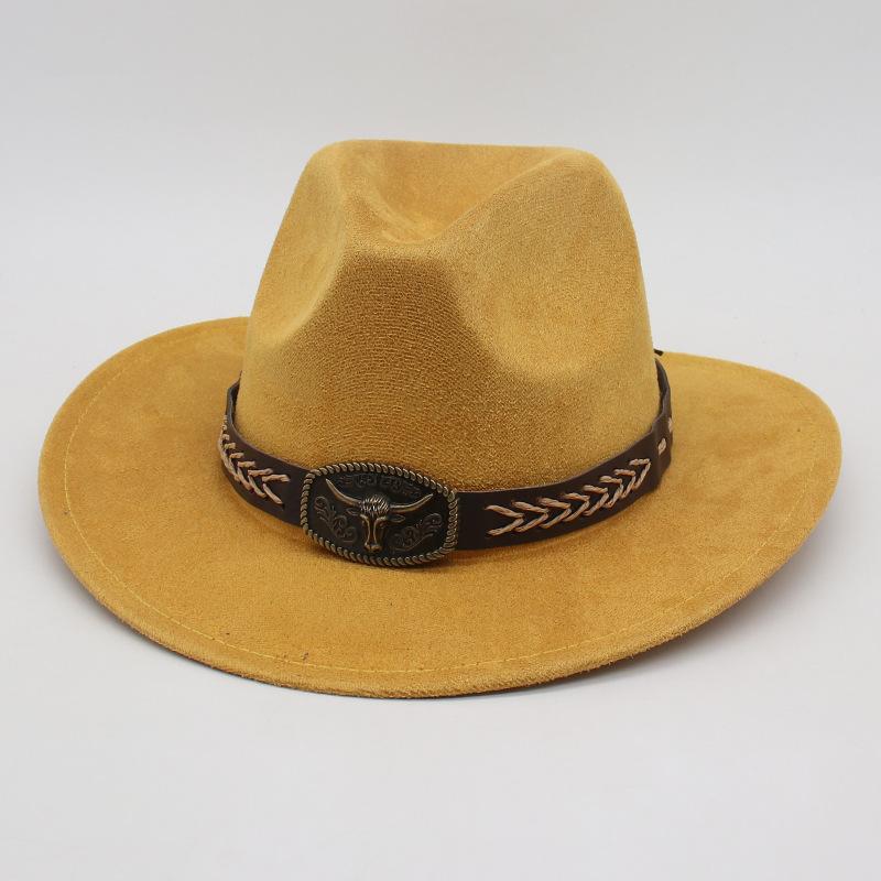 Ethnic Ox Head Wide Brim Concave Shape Women'S Jazz Hat Woolen Fried Street British Style Cowboy Hat