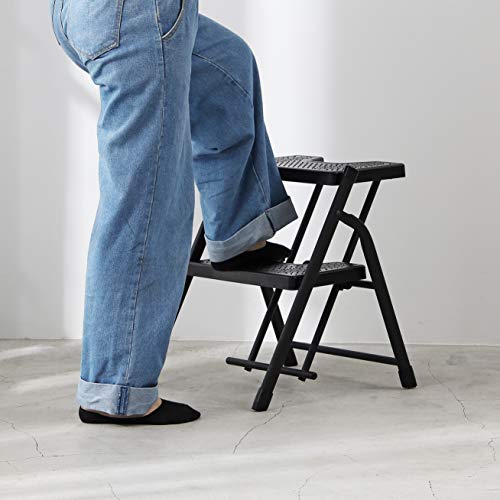 [BLKP] Pearl Metal Folding Step Stool, 2-Step Compact Ladder, Limited Edition, Black, BLKP, N-7727