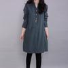 Autumn Literary Women's Loose Large Size Cotton and Linen Dress Long-sleeved Mid-length