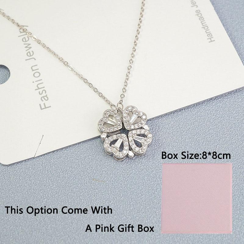 Lucky Four-leaf Clover Necklace Women Magnet Heart Pendant Necklace Clavicle Chain Charm Wedding Jewelry Anniversary Gift