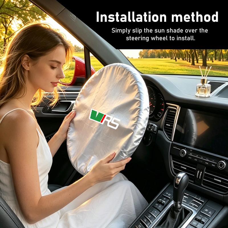 AAFO1 Car Steering Wheel Sunshade Silver Coated Cloth Insulation Protector Accessories For Skoda VRS Superb Yeti Octavia Enyaq Rapid