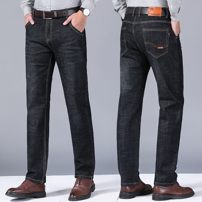 Men's Fashionable Stretch Straight-Leg Business Jeans: Durable Work Trousers