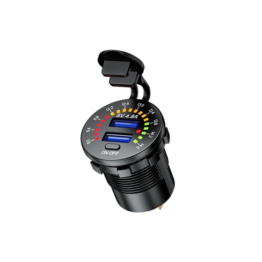 4.8A 12V Car Boat Dual USB Fast Charger Adapter Power Outlet Socket w/ Voltmeter