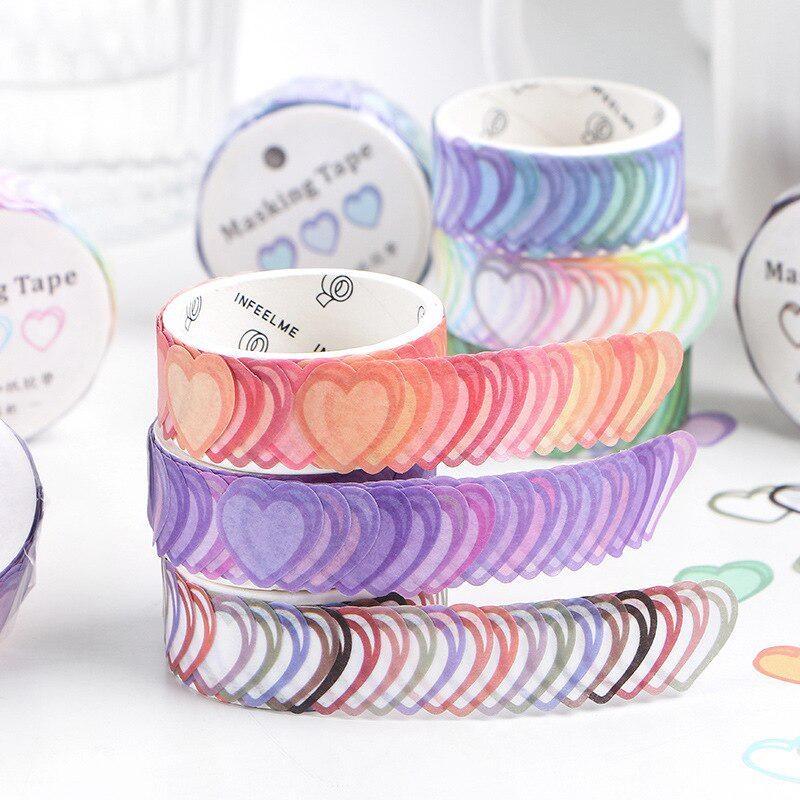 100Pcs/roll Love Heart-shaped Washi Tape Confession Poem Series Hand Account DIY Decoration Sticker Masking Tape Journal Decor