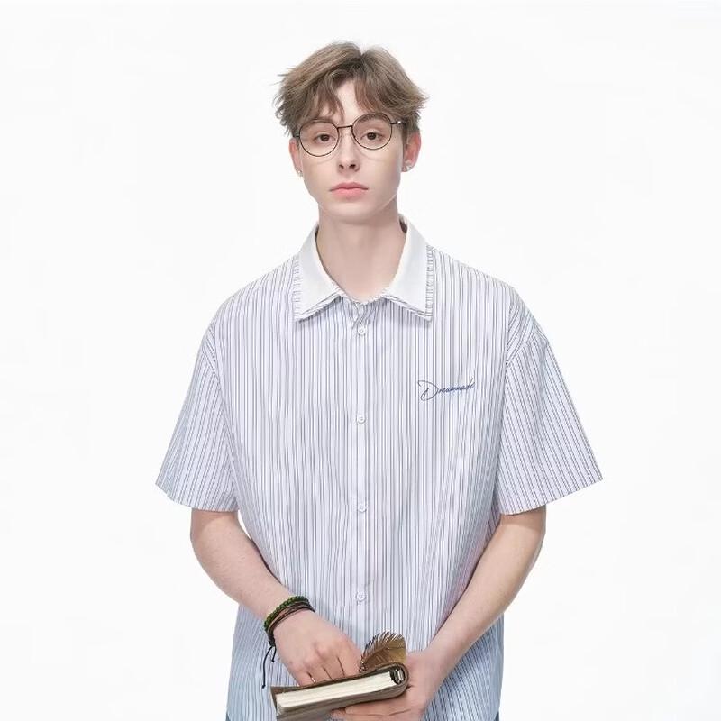 DREAM MADE Faux Two-Piece Striped Short-Sleeve Shirt 2XL