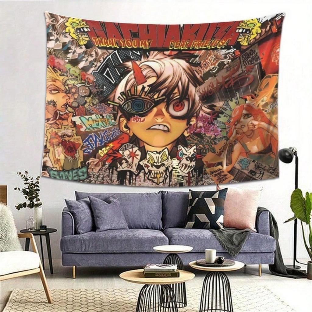 Gachiakuta Anime-Inspired Graffiti Wall Tapestry - Vibrant Urban Street Art Design,Outdoor Decor For Dorm, Studio, Party & Home