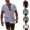 Male Short Sleeve Shirts Cotton Linen Shirts Blouses For Men Loose Business Normal Social Top Formal Dress Shirt Mens Clothing