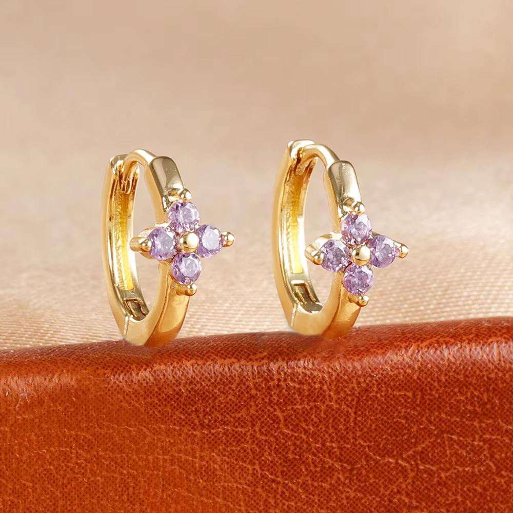 Fashion 6/8/10mm Stainless Steel Zircon Flower Hoop Earring Small Gold Color Circle Hoops Huggie Piercing Earring Trendy Jewelry
