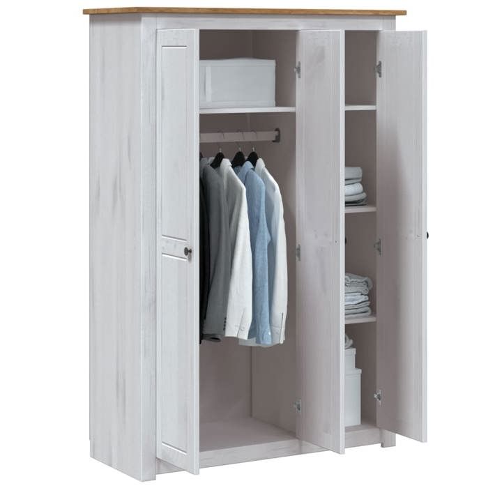 VidaXL Pin Garde-robe à 3 Portes Penderie Armoire de Rangement Stockage Armoire de Vêtements Chambre à Coucher Maison Blanc 282663