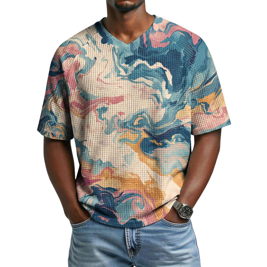 Men's Casual V-Neck Raglan Short-Sleeve Top