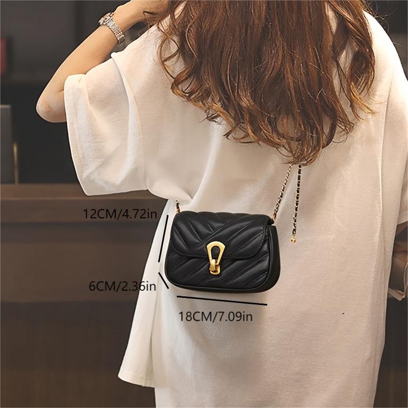 Stylish Black Crossbody Bag for Women - Elegant Pattern Shoulder Bag with -Tone Chain Strap, Secure Lock Closure