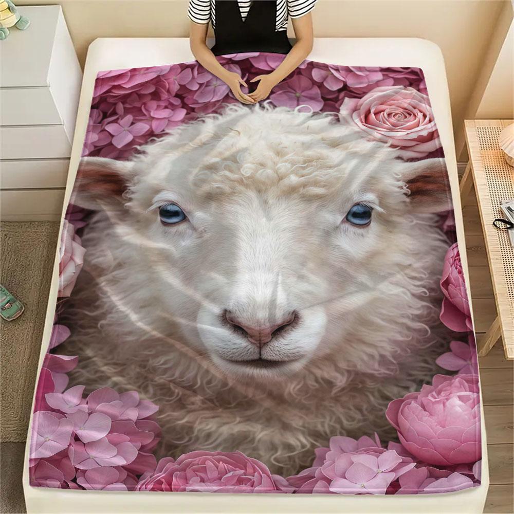 1Pc Rosebushanimals Print Flannel Blanket, High quality Comfortable for All Seasons, Home Decor, Warmth and Comfort, Perfect for Christmas Gifts