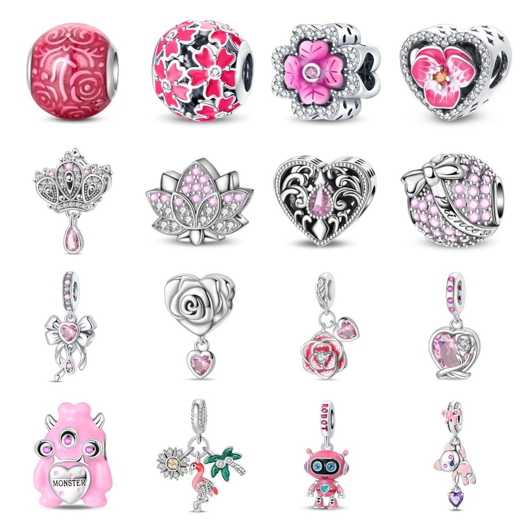 Cute Pink Rose Cherry Blossom Crown Charm Pendant Bead DIY Bracelet Jewelry Accessory