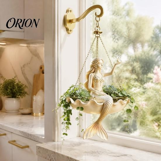 Small Herbaceous Plant Container Ballet Dancer & Mermaid Hanging Planter, Resin Shell-Shaped Flower Pot with Metal Chains, Lightweight Basket