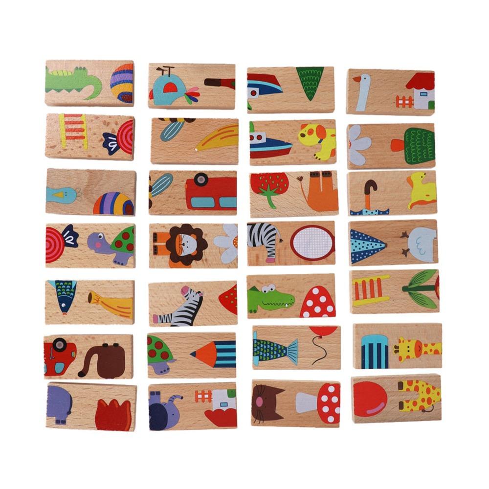 28 Pieces Wood Animal Puzzle Blocks Early Learning Wood Building Blocks Set Kids