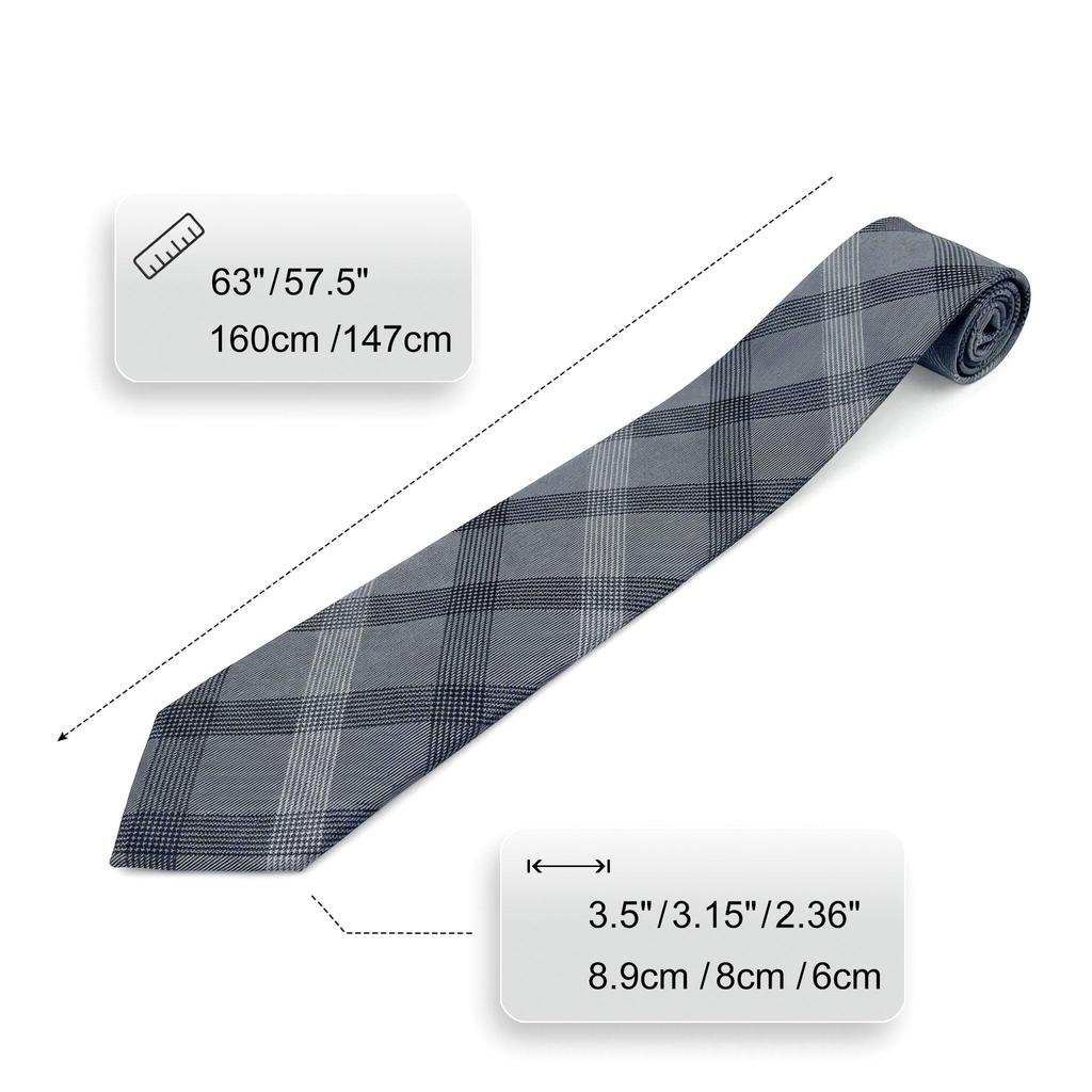 S1 SHLAX&WING Check Gray Men's Silk Tie, Standard Size 147cm