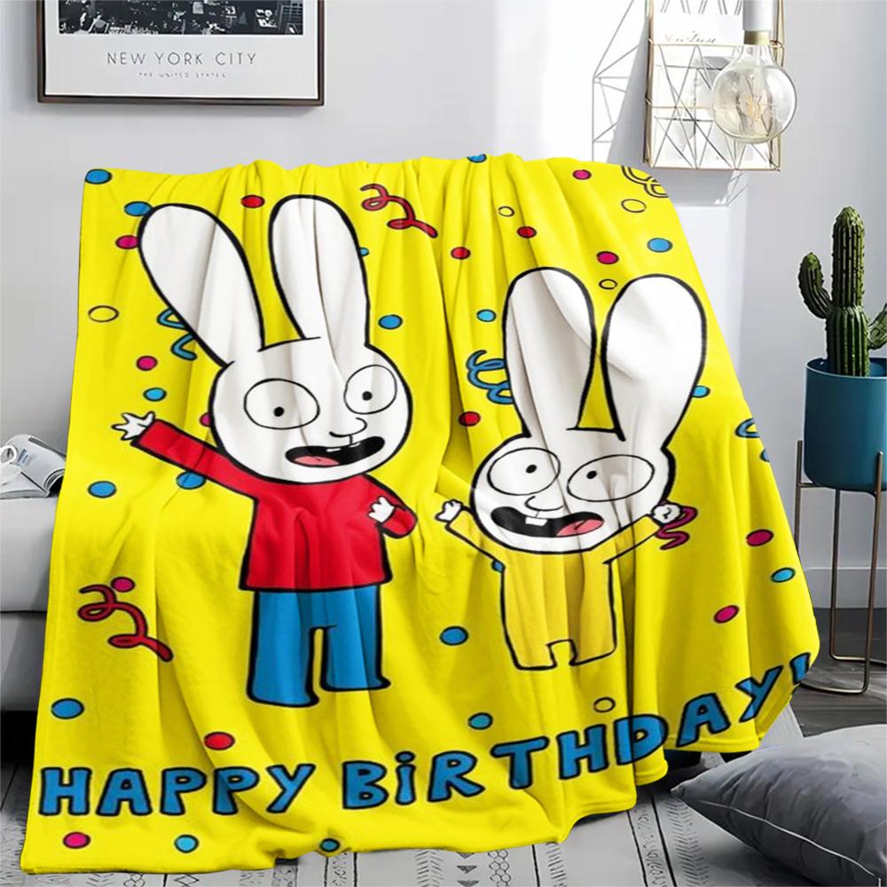 1pz Coperta in Flanella con Stampa di Simon il Coniglio, Alta qualità Confortevole per Tutte le Stagioni, Arredamento per la Casa, Calore e Comfort, Perfetta per Regali di Natale157