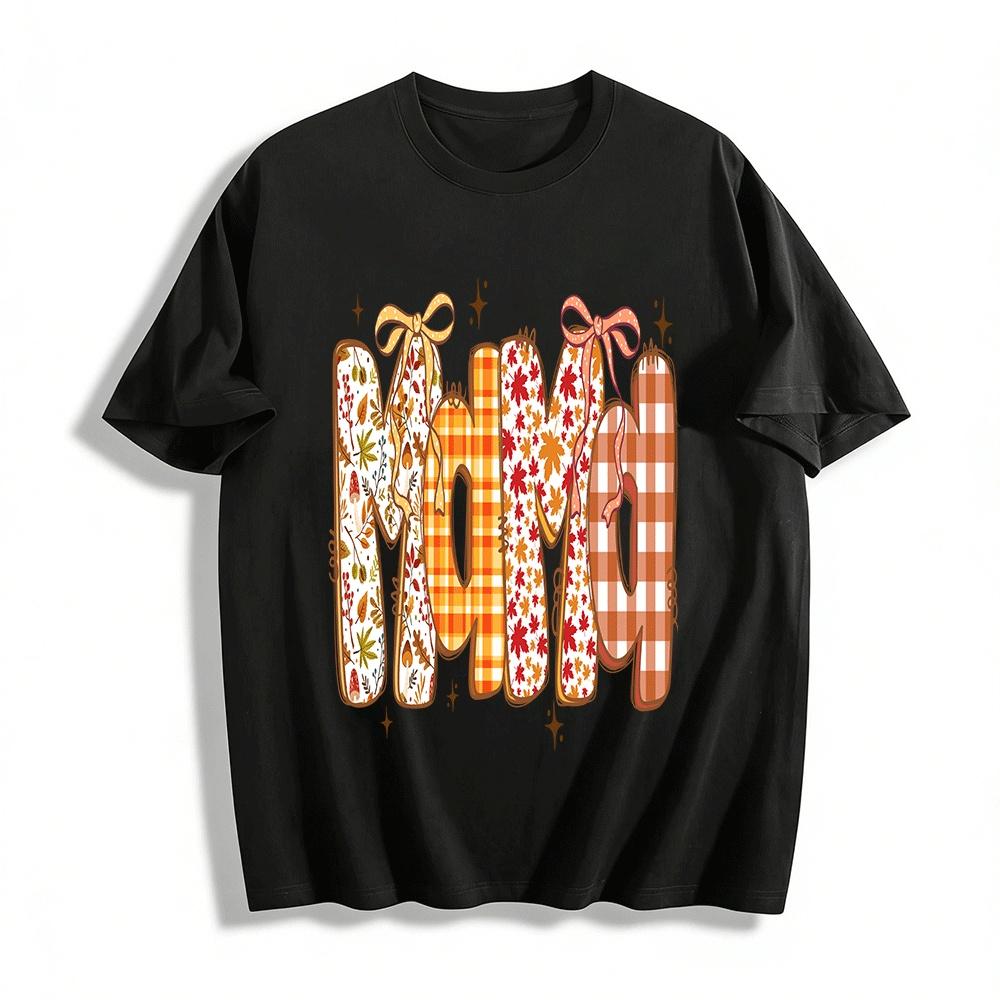 

Autumn Maple Plaid Mama Print Casual Top Pure cotton T-shirt XXS