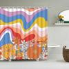 Vintage Rainbow Floral Shower Curtain 70S Colorful Stripe Fun Elegant Bohemian Abstract Style Bathroom Decoration Shower Curtain