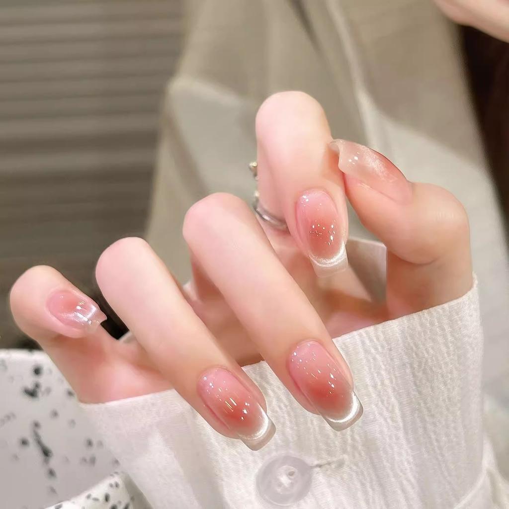 2025 New Nail Wearable Nail Plate Short Style for Students High Quality Simple French Cat Eye Whitening High-end Sense