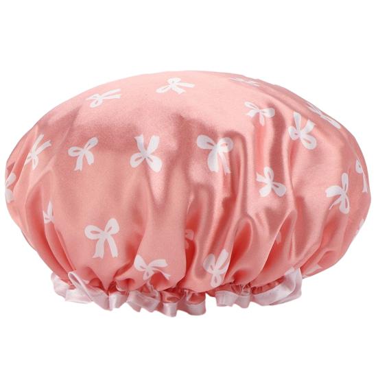 

Women Waterproof Shower Cap Double Layer Bath Hair Hat with Elastic Band Reusable Moisture Proof Hair Cover for Bathroom Kitchen розовый