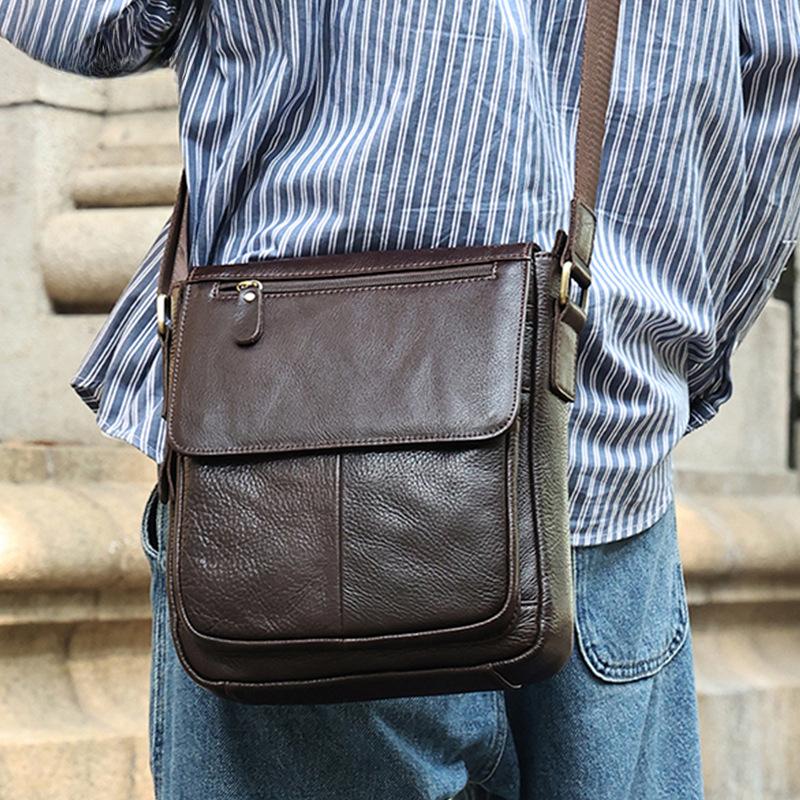 The First Layer of Cowhide Retro Bag Cover Shoulder Bag Commuter Leather Bag Men's Bag Leather High-end Men's Messenger Bag