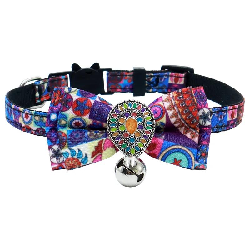 

1 шт. Богемный стиль кошка регулируемый ошейник винтажный великолепный бант колокольчик питомец кошка маленький ошейник для собаки аксессуары для питомцев 1x18-28cm синий