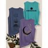 3Set of Tank Tops Sun, Moon, Stars, and Waves Print Loose Casual Vest T Shirt Retro-style Breathable, Comfortable, and Soft Fabric Spring and Summer