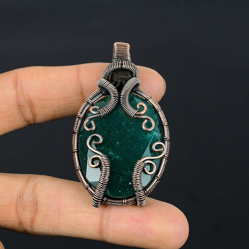 Emerald Pendant, 999 Copper Wire Wrapped Pendant Gemstone Jewelry, Handmade Pendant Amazing Jewelry, Gift For Her